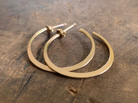 Every Day Hoops Thick Gauge Post in 14kt Yellow or Rose Goldfill- Choice of 7 sizes. Handmade. Hammered.