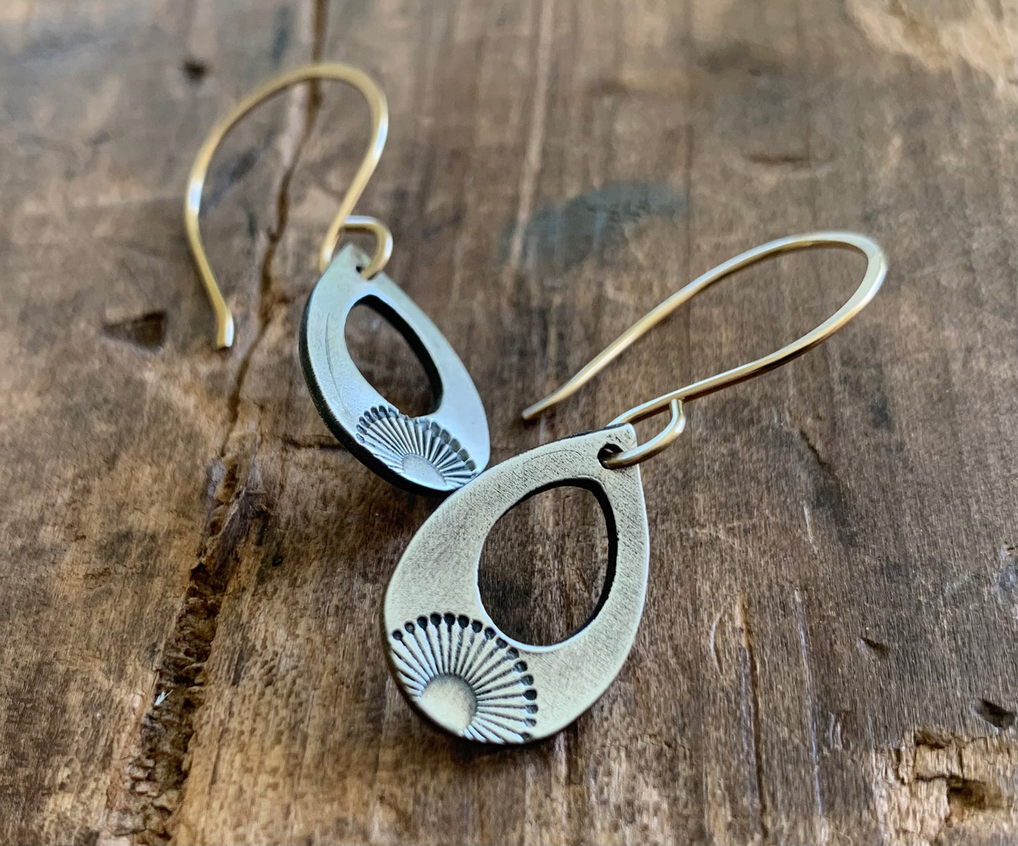 Daybreak Earrings - Handmade. Mixed Metal. 14kt Goldfill & Oxidized fine recycled silver