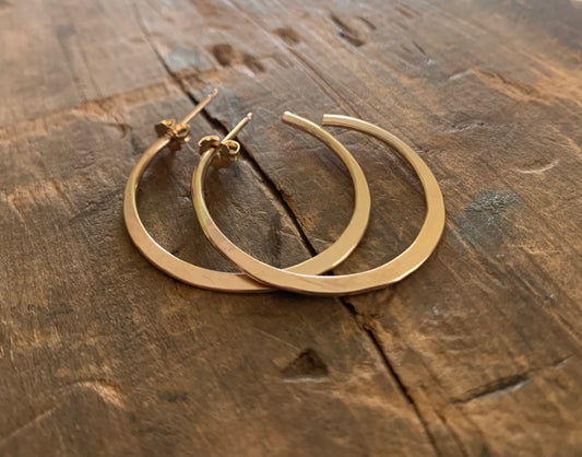 Every Day Hoops Thick Gauge Post in 14kt Yellow or Rose Goldfill- Choice of 7 sizes. Handmade. Hammered.