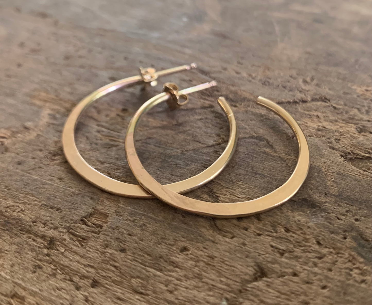 Every Day Hoops Thick Gauge Post in 14kt Yellow or Rose Goldfill- Choice of 7 sizes. Handmade. Hammered.