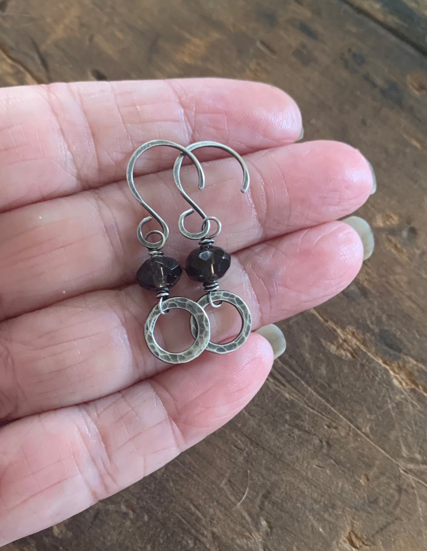 Kaleidoscope Earrings - STUDIO CLEAN OUT - Smoky Quartz, Oxidized/Polished Sterling Silver