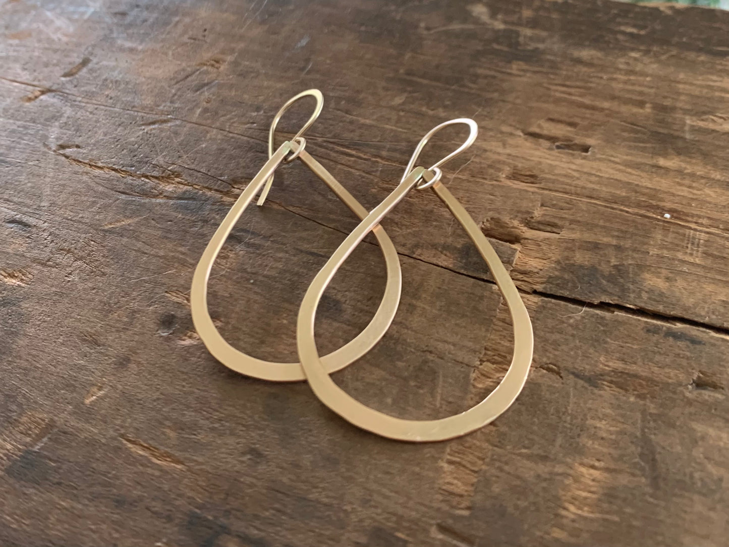 Satin Tears - Handmade. Brushed Matte Goldfill Tear Drop Earrings. Yellow or Rose Goldfill