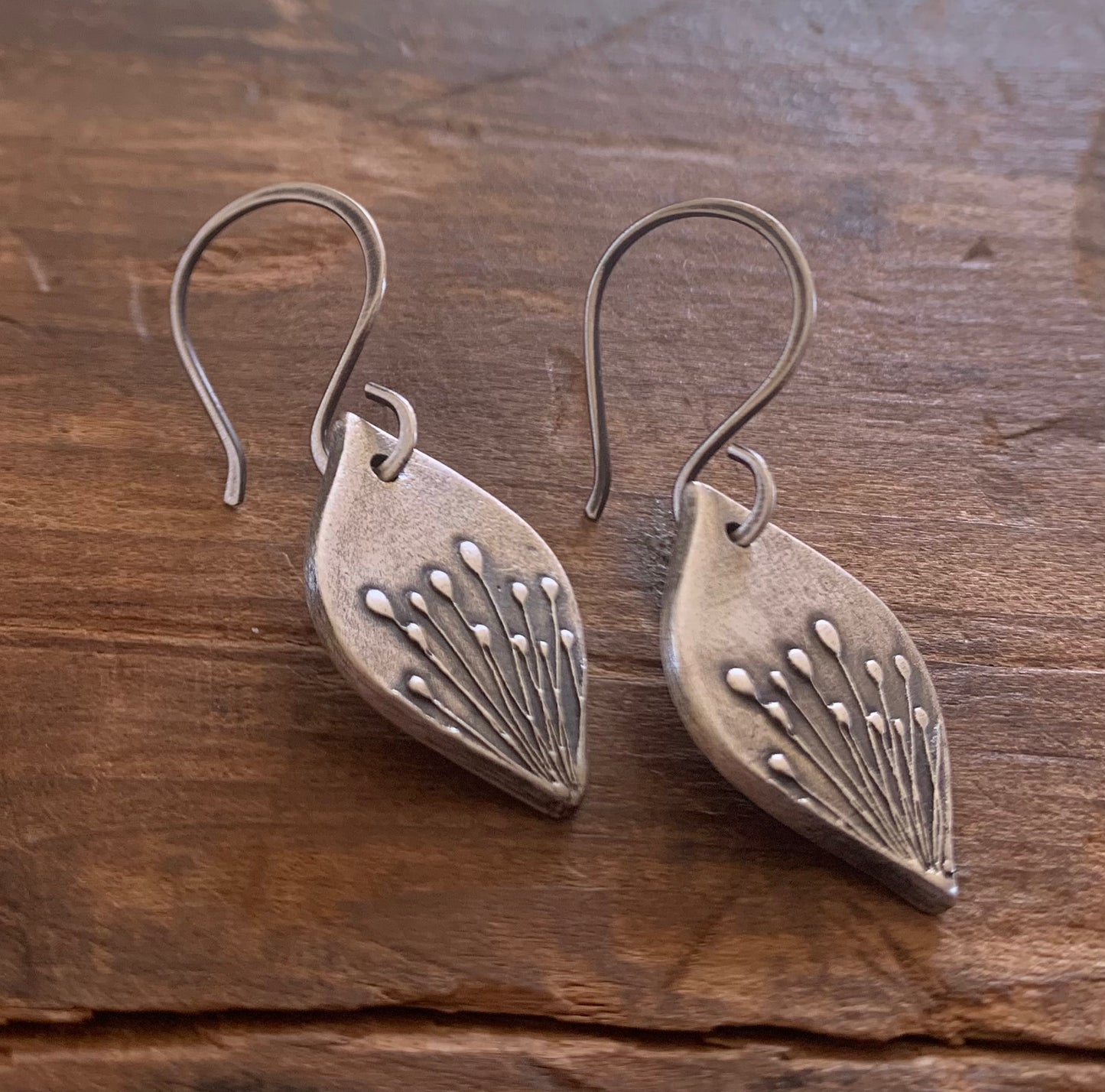 NEW Nelipot Earrings - Handmade. Oxidized fine and sterling silver dangle earrings