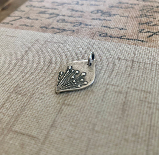 Nelipot Pendant - Handmade. Oxidized Fine Silver Tear Drop Botanical Pendant.