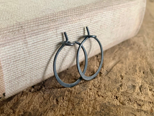 Lil' Every Day Hoops - Handmade. Heavily Oxidized Sterling Silver