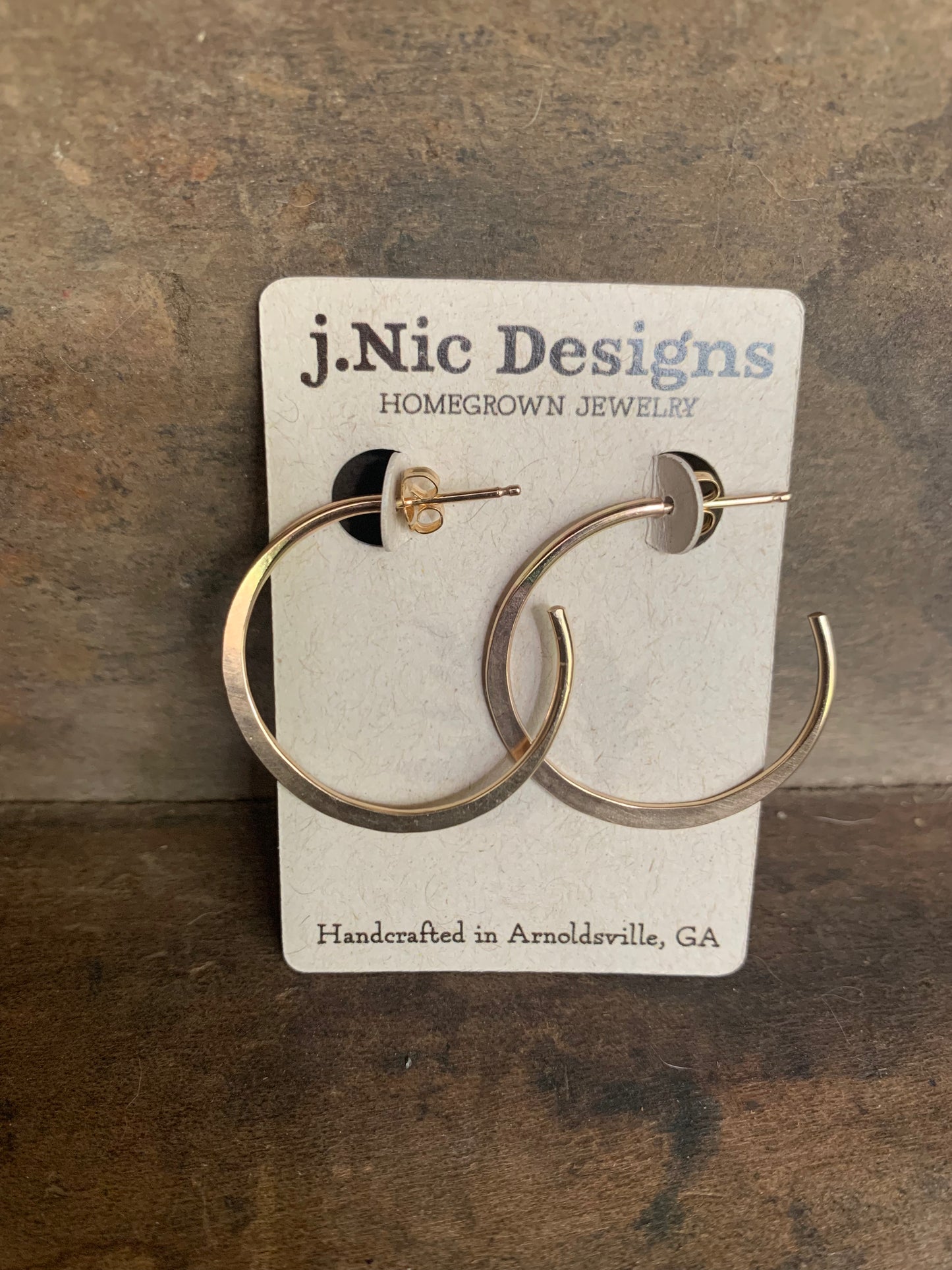 Every Day Hoops Thick Gauge Post in 14kt Yellow or Rose Goldfill- Choice of 7 sizes. Handmade. Hammered.