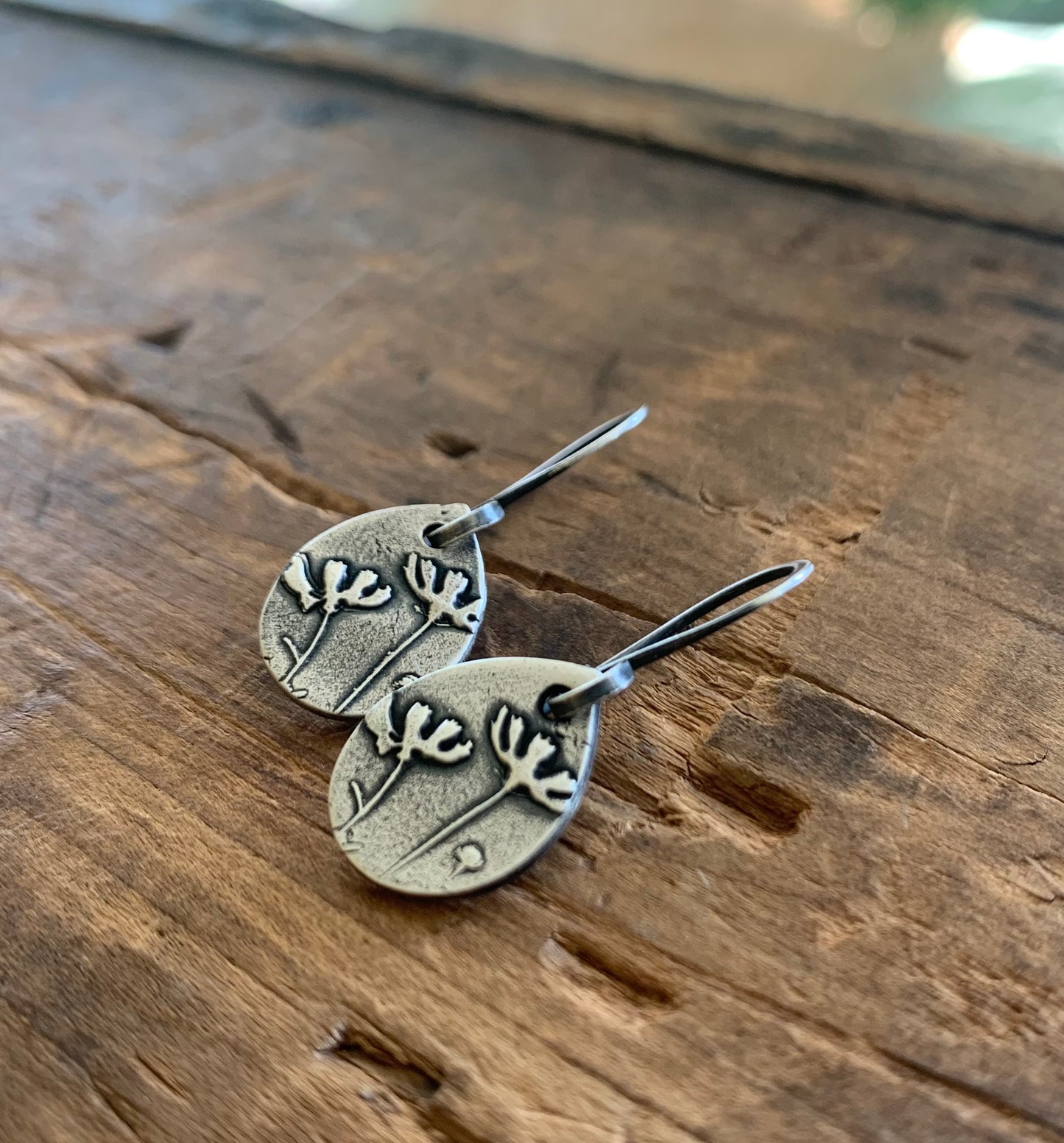 Farmer's Daughter Collection Earrings - Field. Handmade. Oxidized fine and sterling silver dangle earrings