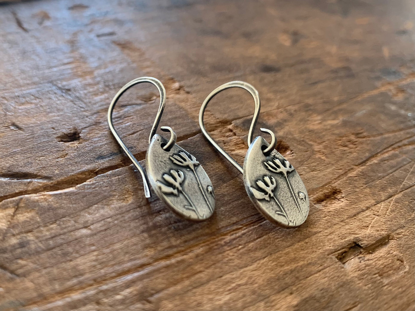 Farmer's Daughter Collection Earrings - Field. Handmade. Oxidized fine and sterling silver dangle earrings