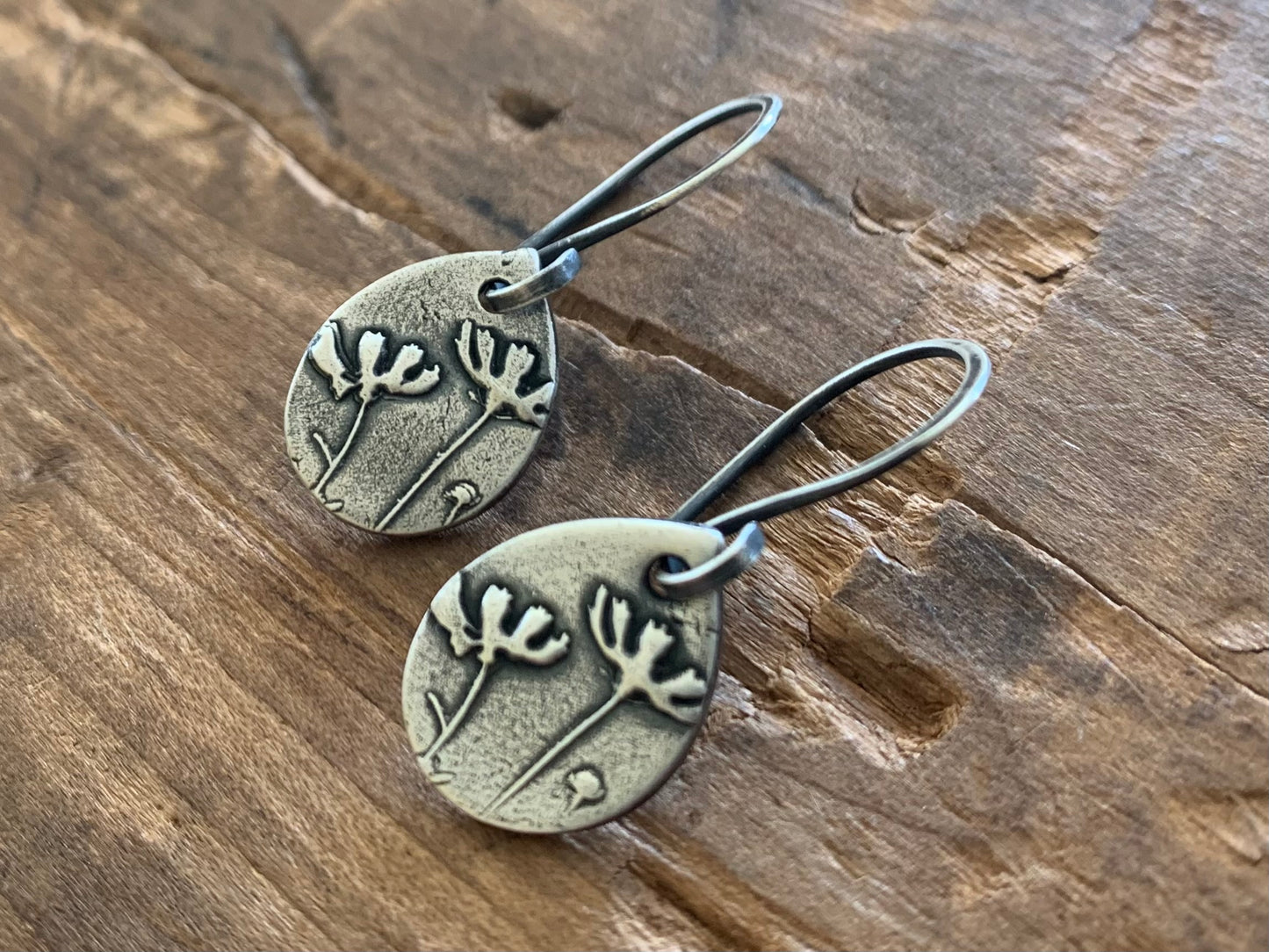 Farmer's Daughter Collection Earrings - Field. Handmade. Oxidized fine and sterling silver dangle earrings