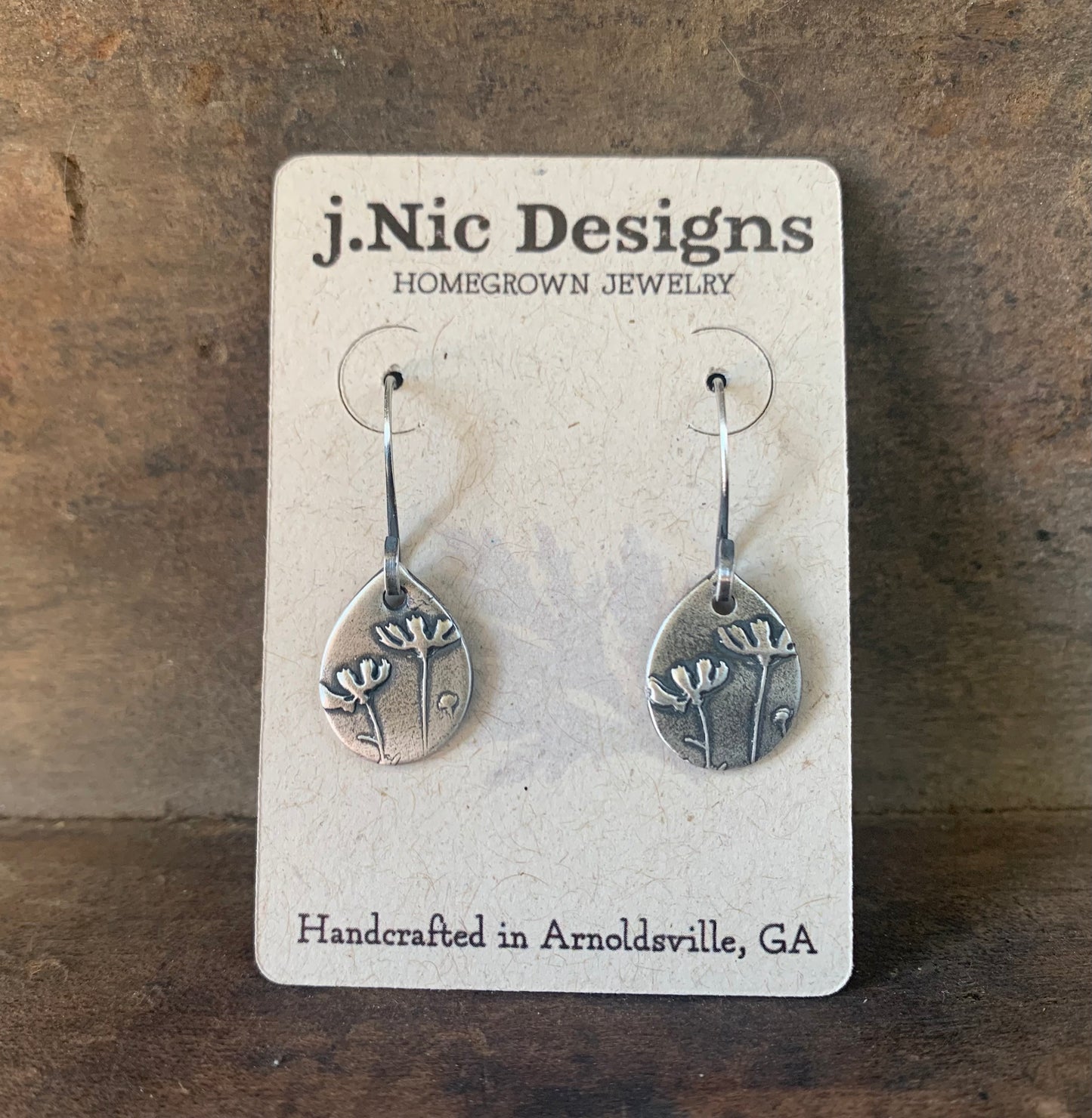 Farmer's Daughter Collection Earrings - Field. Handmade. Oxidized fine and sterling silver dangle earrings