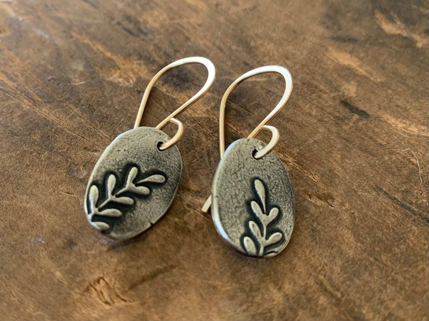 Farmer's Daughter Collection Earrings - Branch. Handmade. Oxidized fine silver and goldfill dangle earrings. Mixed Metal Earrings