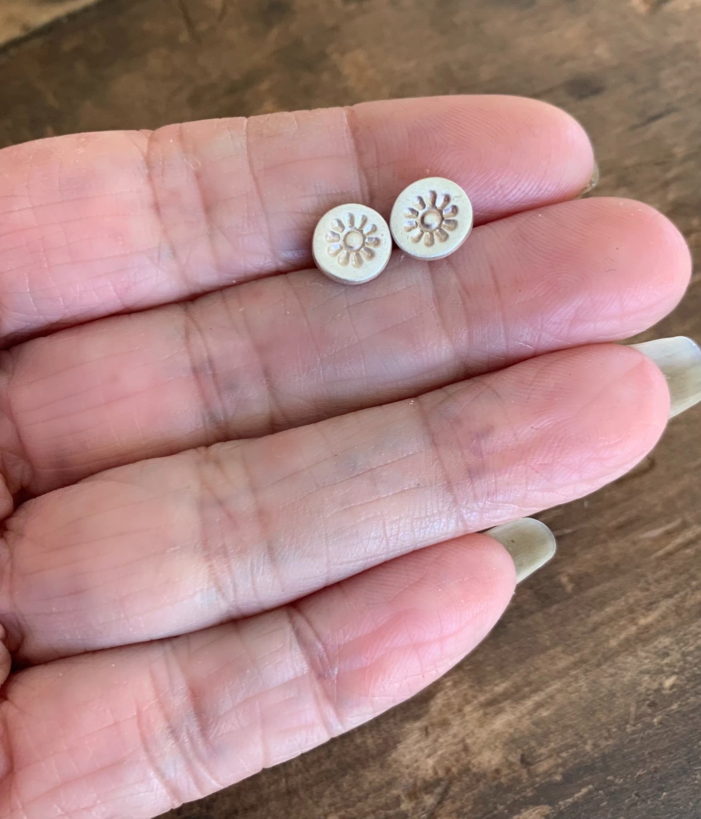 Lil" Sunshine Post Earrings - Handmade. Oxidized Fine Silver Stud Earrings