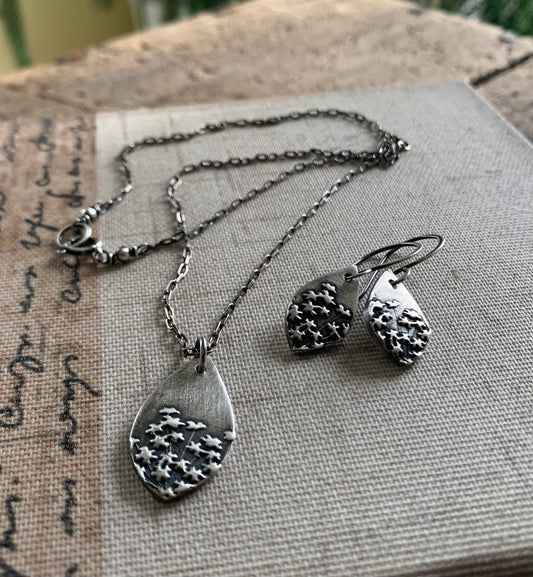 NEW Queen Ann's Lace Earrings - Handmade. Oxidized fine and sterling silver dangle earrings. Choice of 2 sizes.