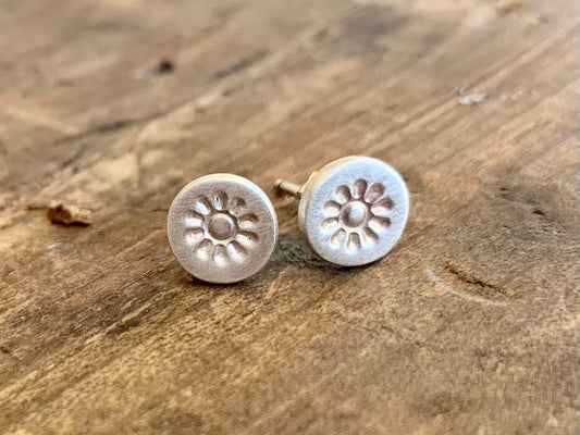 Lil" Sunshine Post Earrings - Handmade. Oxidized Fine Silver Stud Earrings
