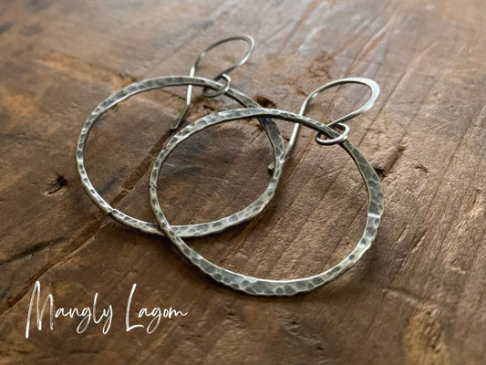 Mangly Lagom Earrings - Handmade. Sterling silver dangle earrings. Choice of 3 sizes & 4 finishes.