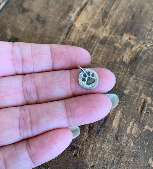 Paw Print Pendant- Handmade. Oxidized Fine Silver. Design Your Own Series