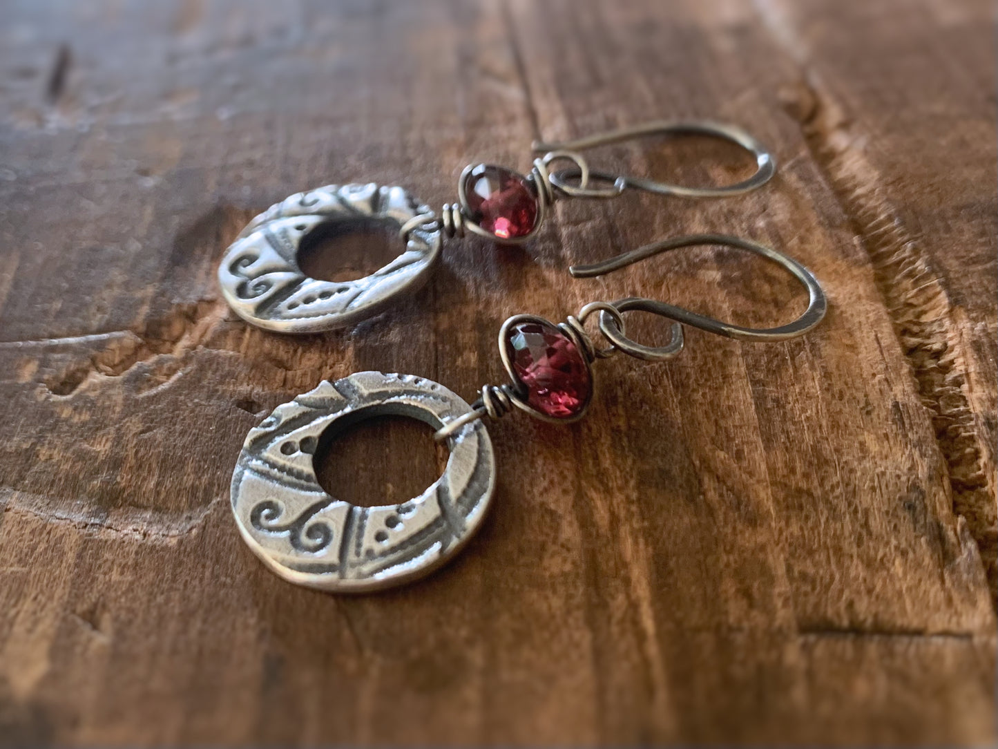 Winterberry Earrings - Handmade. Wire wrapped Rhodolite Garnet. Oxidized fine silver