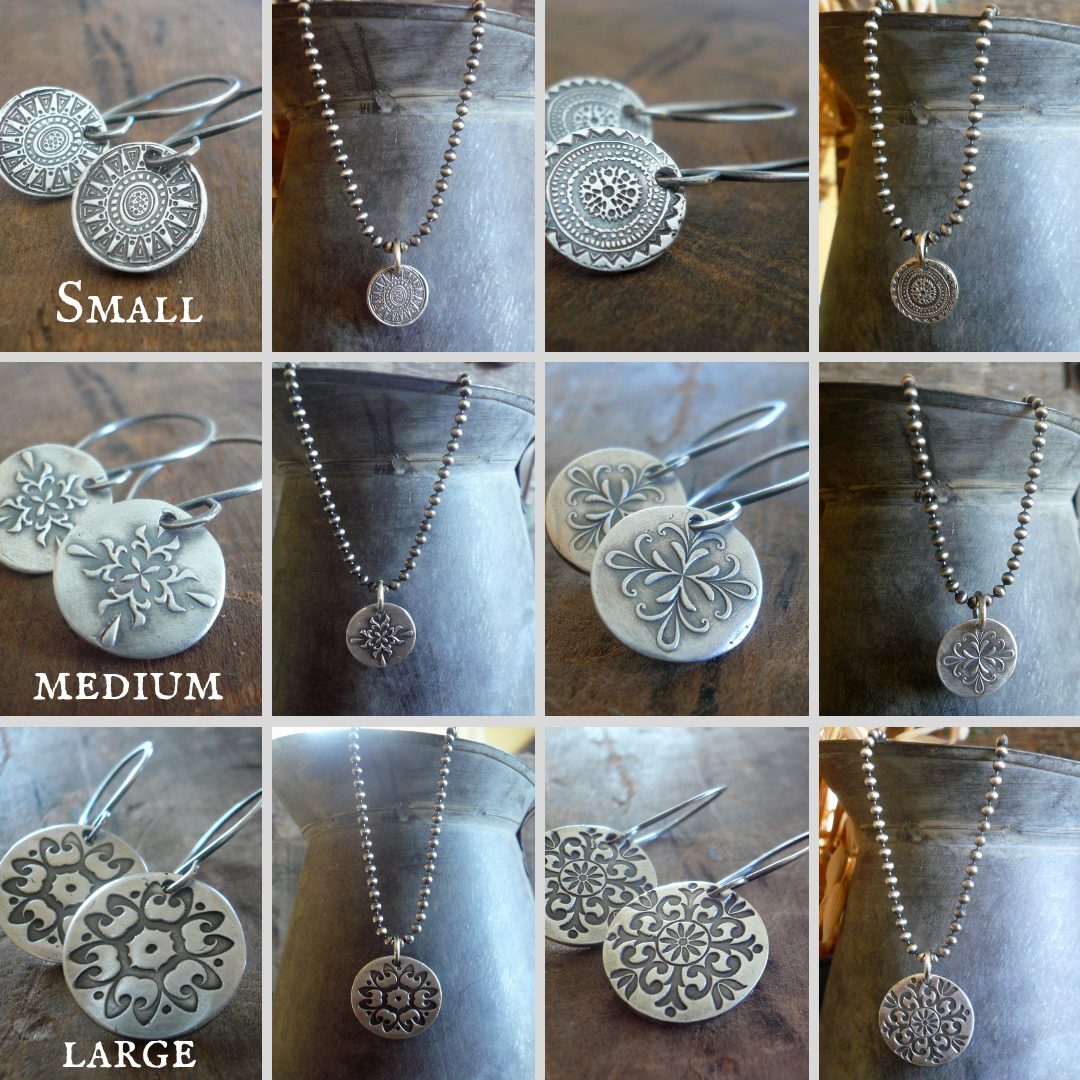 Medallion Medium Style II Necklace - Oxidized fine and Sterling Silver. Handmade