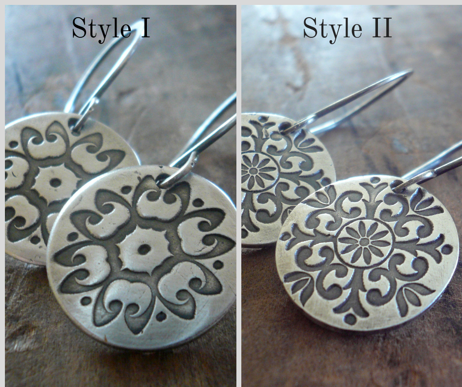 Medallion Earrings Large Style I - Handmade. Oxidized fine and sterling silver