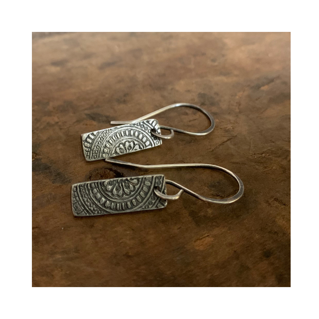 Mandala Tab Earrings - Handmade. Fine and Sterling Silver dangle earrings.