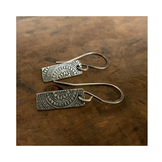 Mandala Tab Earrings - Handmade. Fine and Sterling Silver dangle earrings.