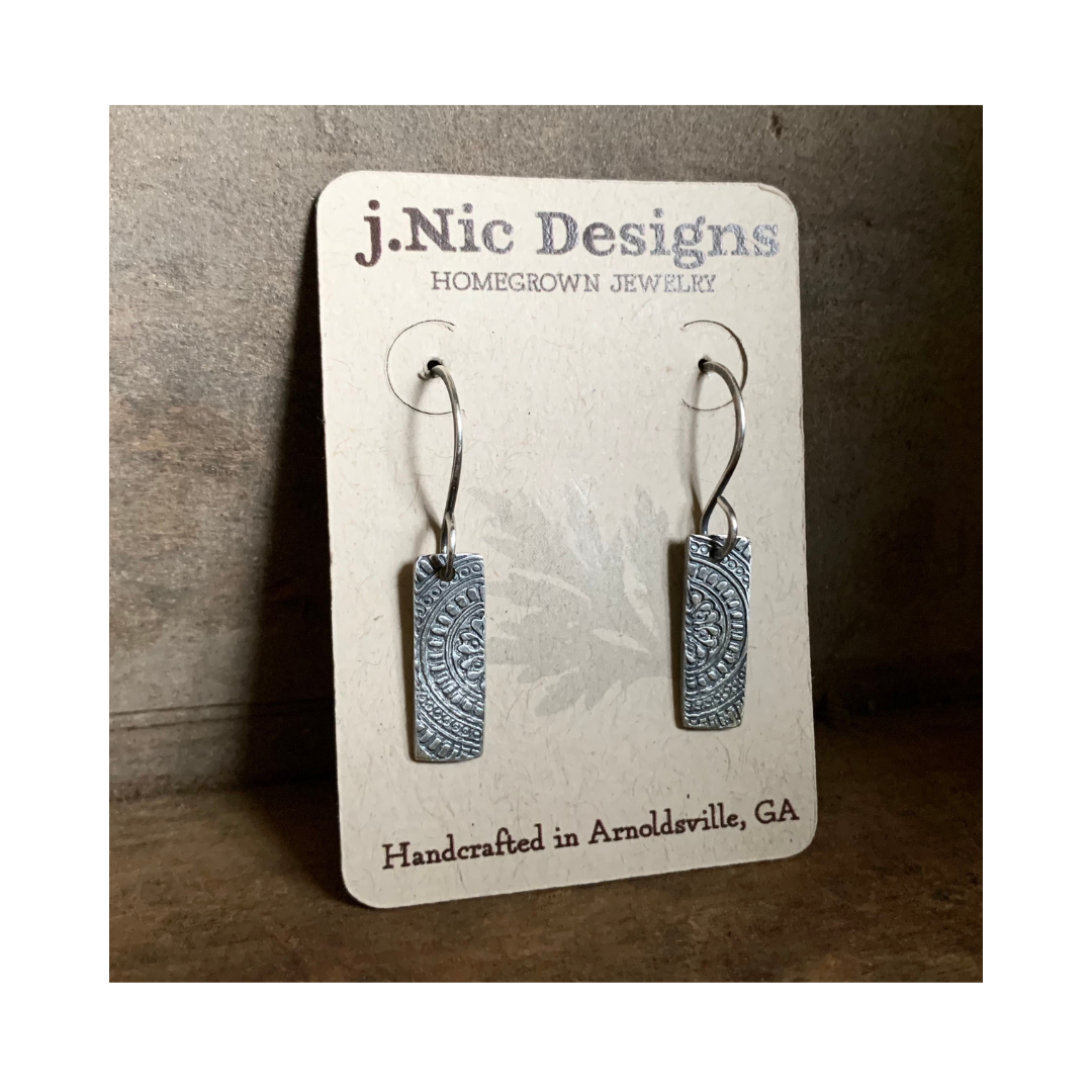 Mandala Tab Earrings - Handmade. Fine and Sterling Silver dangle earrings.
