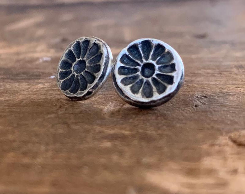 Desert Bloom Post Earrings - Handmade. Oxidized Fine Silver Botanical Earrings