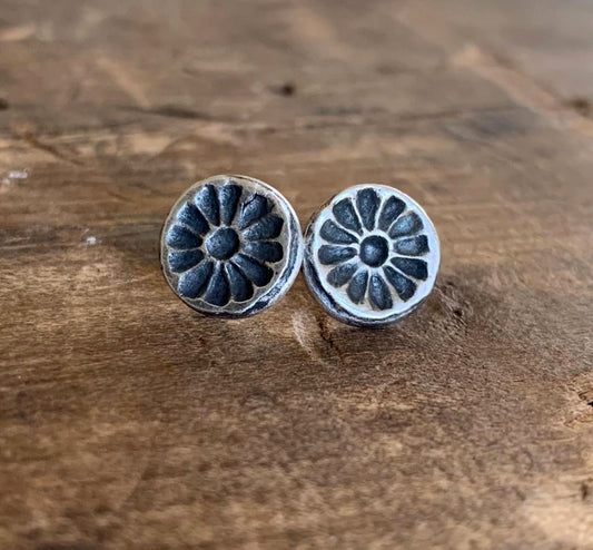 Desert Bloom Post Earrings - Handmade. Oxidized Fine Silver Botanical Earrings
