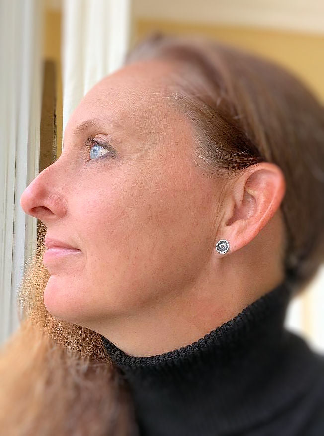 WHOOPS Desert Bloom Post Earrings - Handmade. Oxidized Fine Silver Botanical Earrings. Slightly irregular