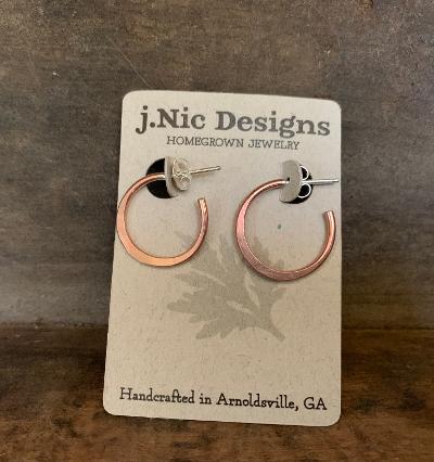 Copper Every Day Hoops with Post - Thick Gauge Copper & Sterling Silver Post Hoops. Handmade. Hammered. Light Weight Hoops