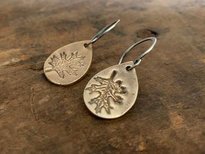 Fall Earrings - Handmade. Bronze and Oxidized sterling silver dangle earrings. Mixed Metal