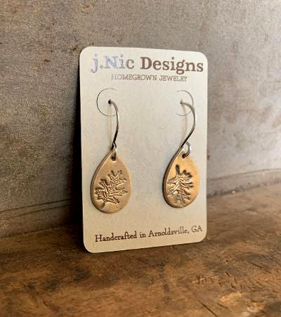 Fall Earrings - Handmade. Bronze and Oxidized sterling silver dangle earrings. Mixed Metal