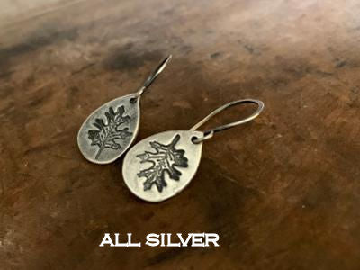 Fall Earrings - Handmade. Bronze and Oxidized sterling silver dangle earrings. Mixed Metal