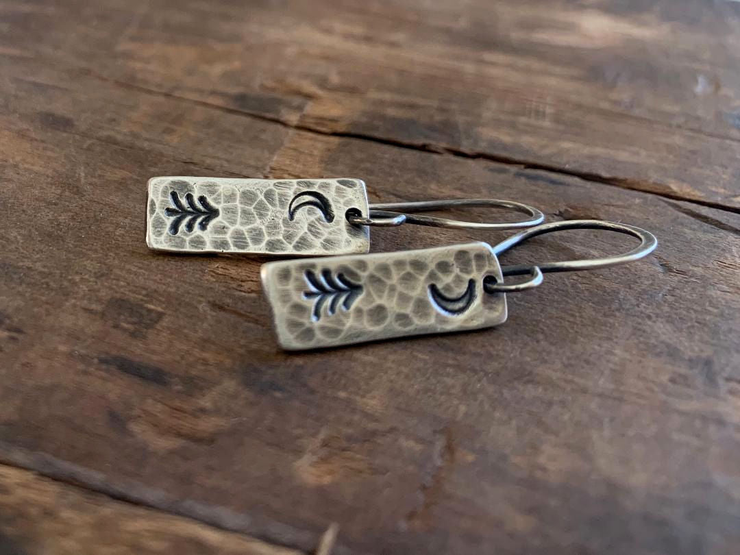 Fika Earrings - Handmade. Oxidized fine and sterling silver. Moonlight over the Pines Earrings
