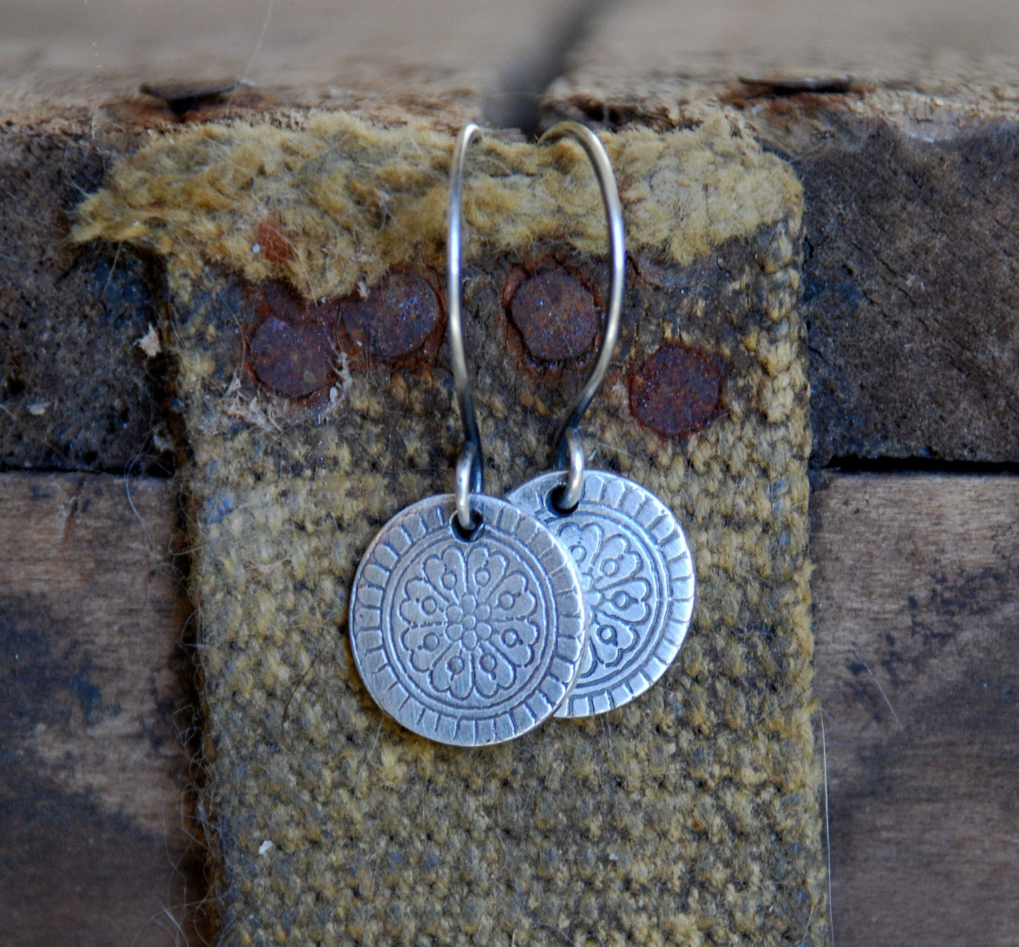 Mandala Earrings - Handmade. Oxidized fine and sterling silver