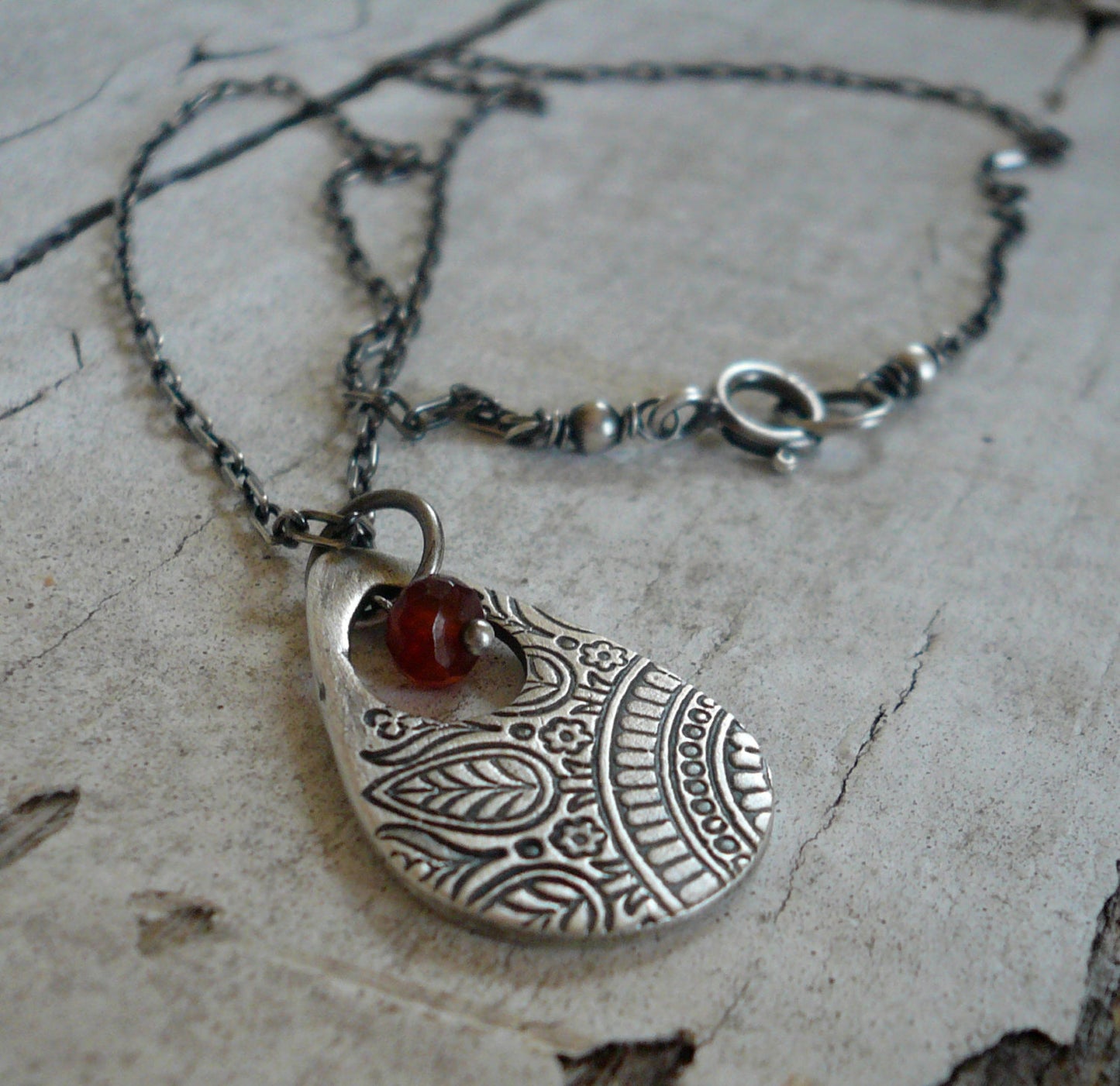 Mehndi Spice Necklace - Handmade. Spessartite Garnet. Oxidized Fine and Sterling Silver