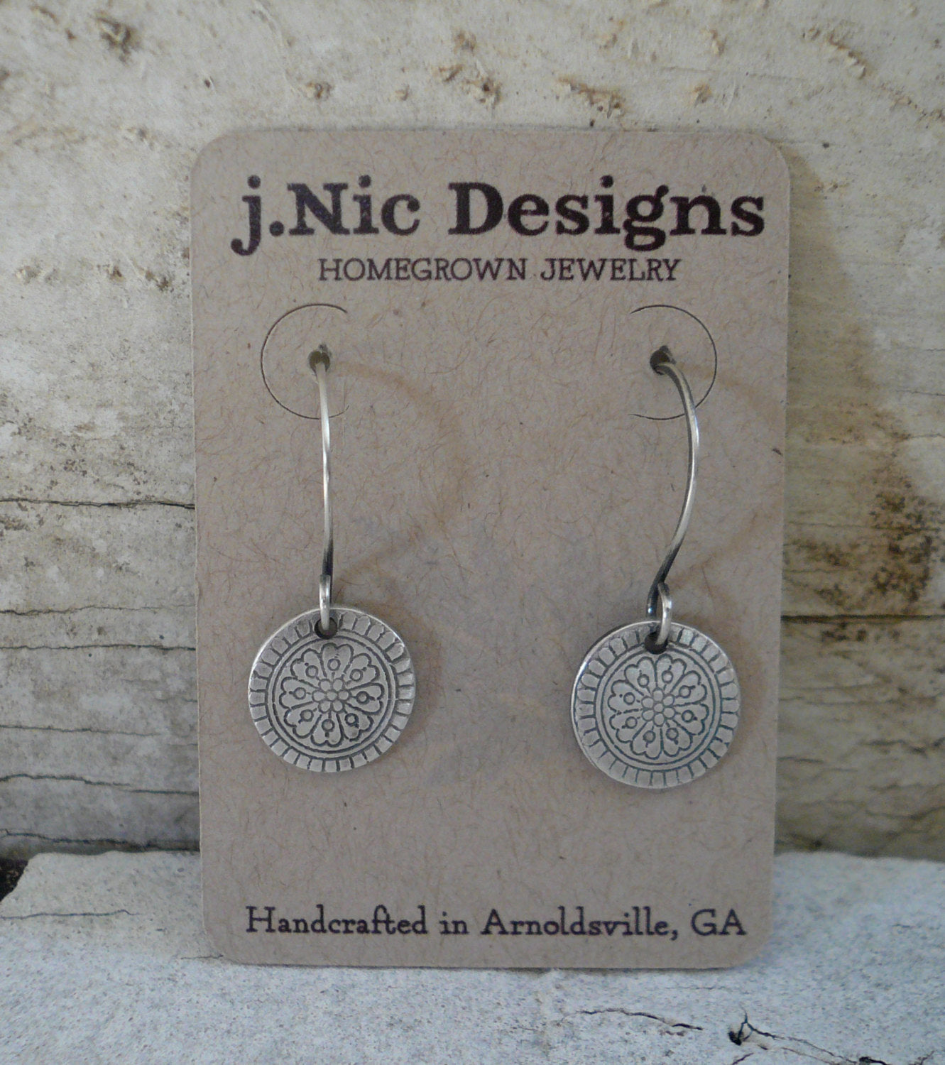 Mandala Earrings - Handmade. Oxidized fine and sterling silver