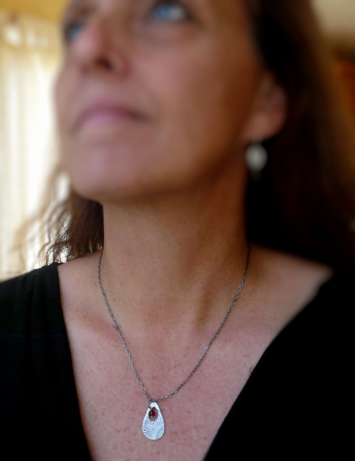 Mehndi Spice Necklace - Handmade. Spessartite Garnet. Oxidized Fine and Sterling Silver