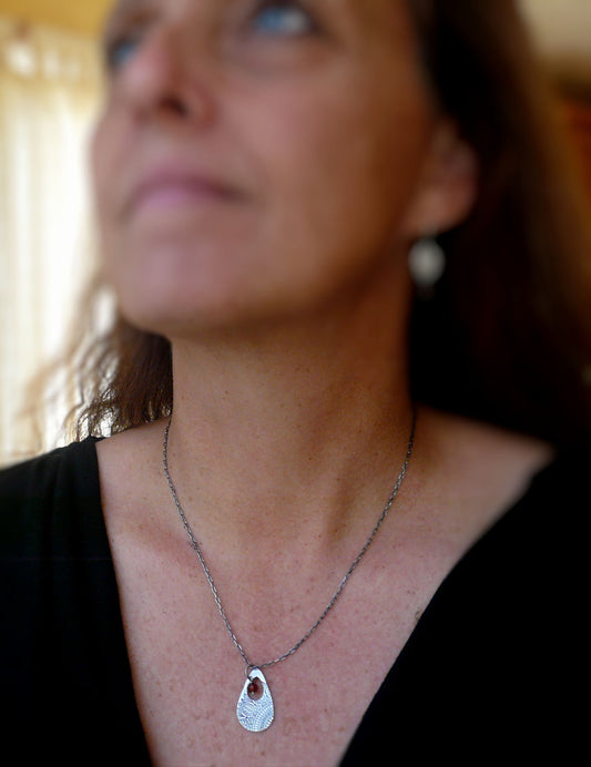 Mehndi Spice Necklace - Handmade. Spessartite Garnet. Oxidized Fine and Sterling Silver