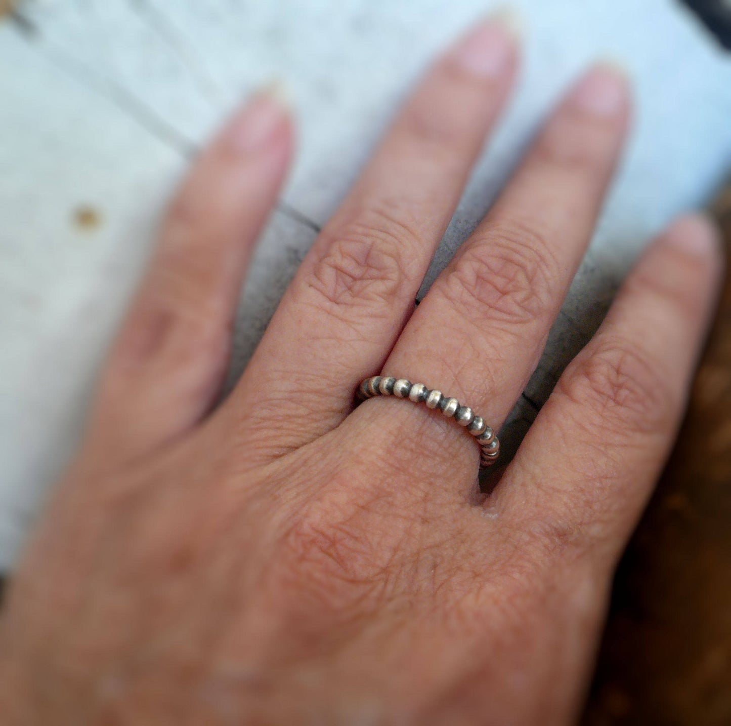 Olio Ring - Sterling Silver Beaded Stacking Ring. Hand made by jNic Designs