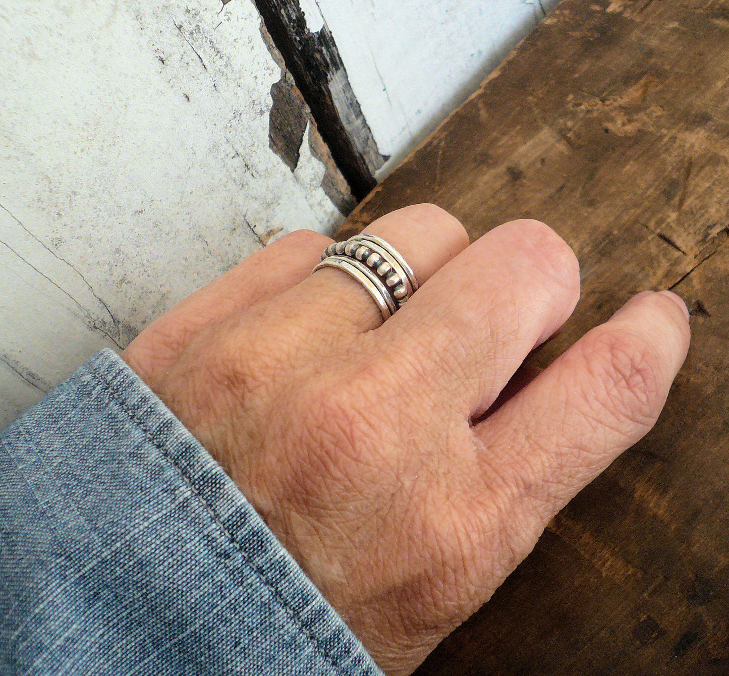 Olio Ring - Sterling Silver Beaded Stacking Ring. Hand made by jNic Designs