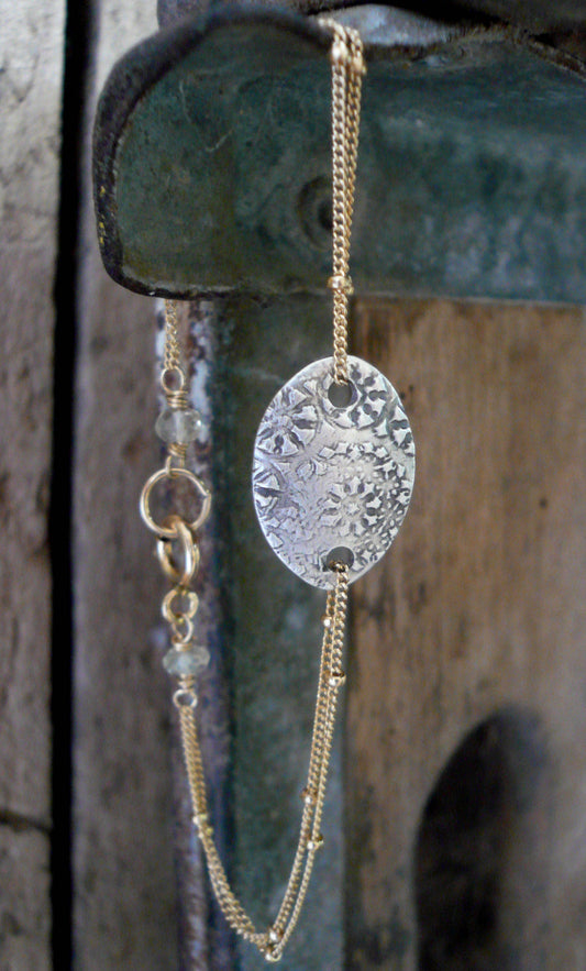 Soleil Collection Bracelet- Oxidized fine silver. 14kt Goldfill. Mixed Metals. Handmade