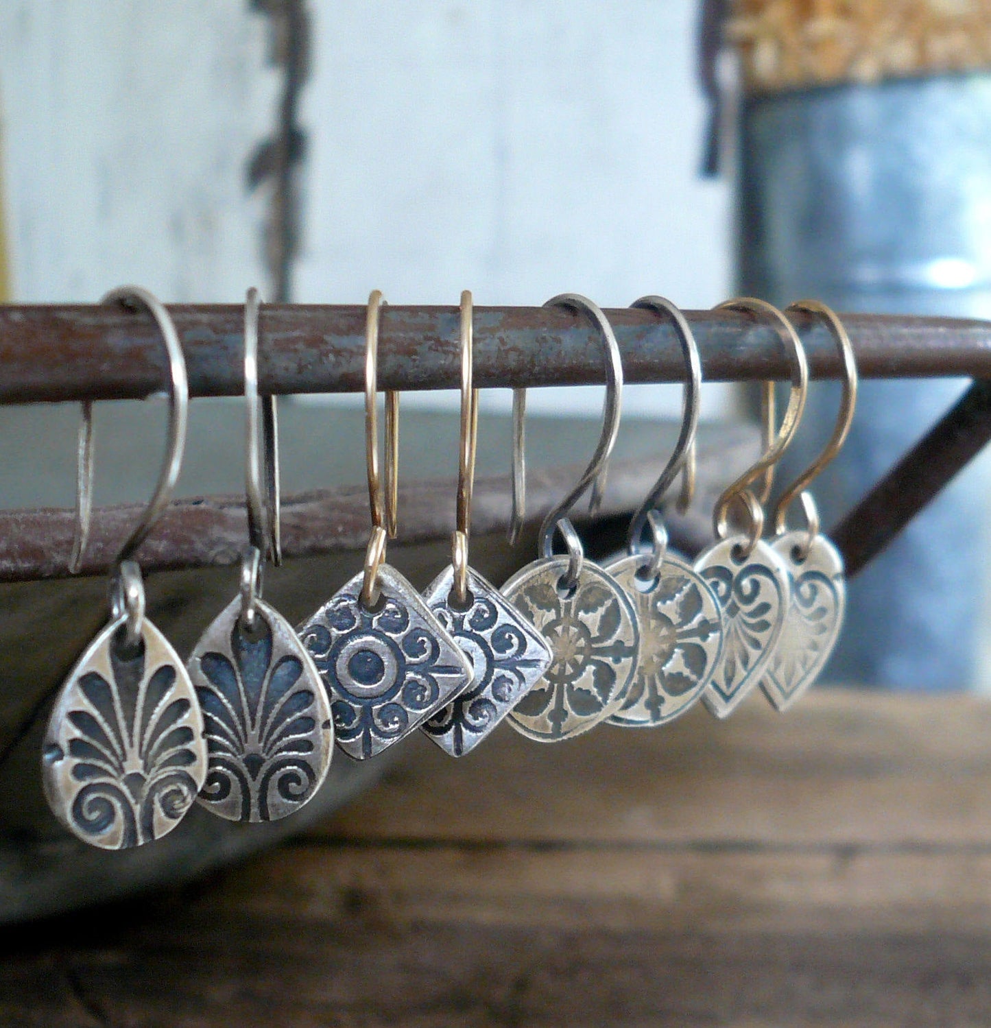 French Quarter Earrings - Leaf - Oxidized fine silver. 14kt Goldfill. Mixed Metal. Handmade