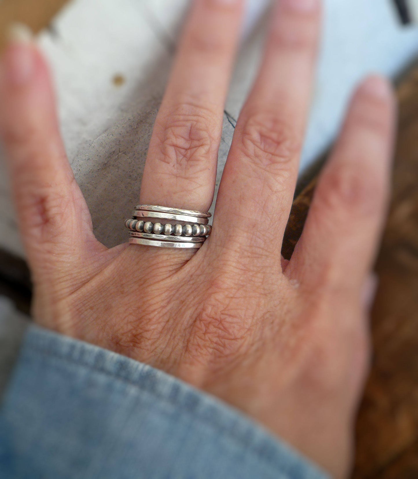 Olio Ring - Sterling Silver Beaded Stacking Ring. Hand made by jNic Designs