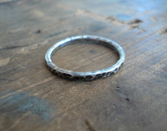 Mangly Ring - Sterling Silver Oxidized Hammered Stacking Ring. Hand made by jNic Designs