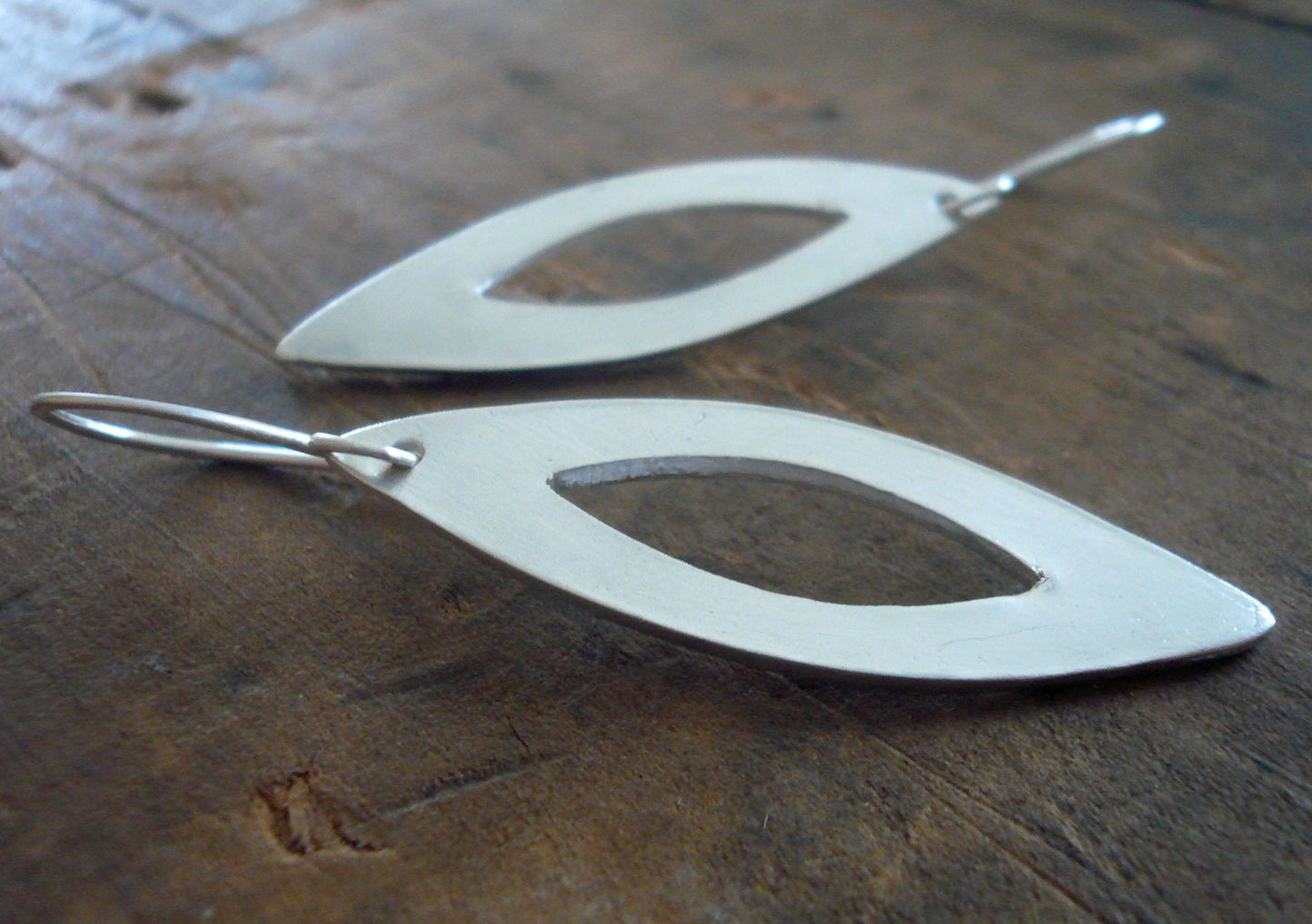 Mimosa Earrings - Handmade. Brushed fine and sterling silver dangle earrings