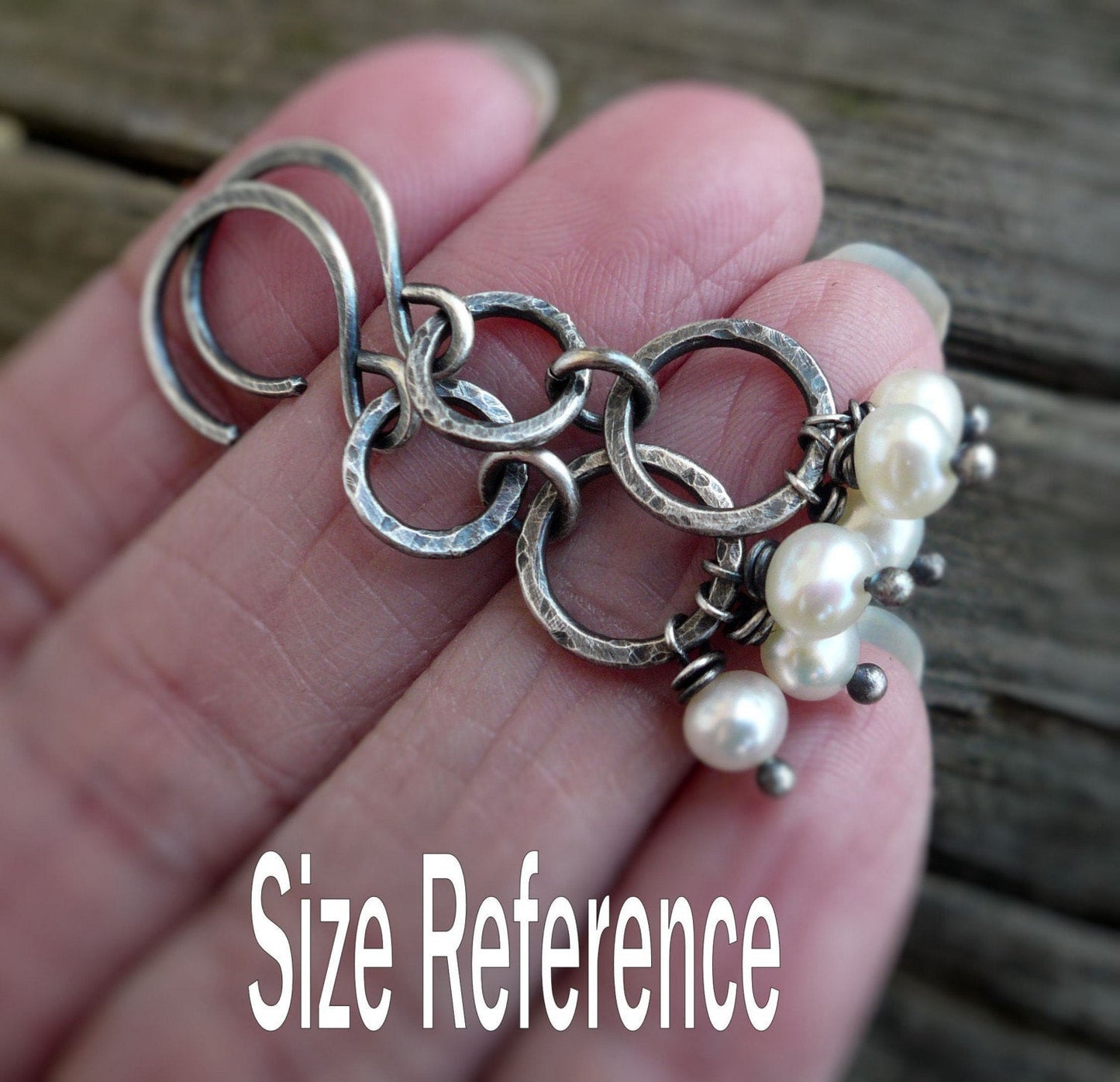 Trinity Earrings. Handmade. Freshwater pearls. Oxidized, hammered sterling silver