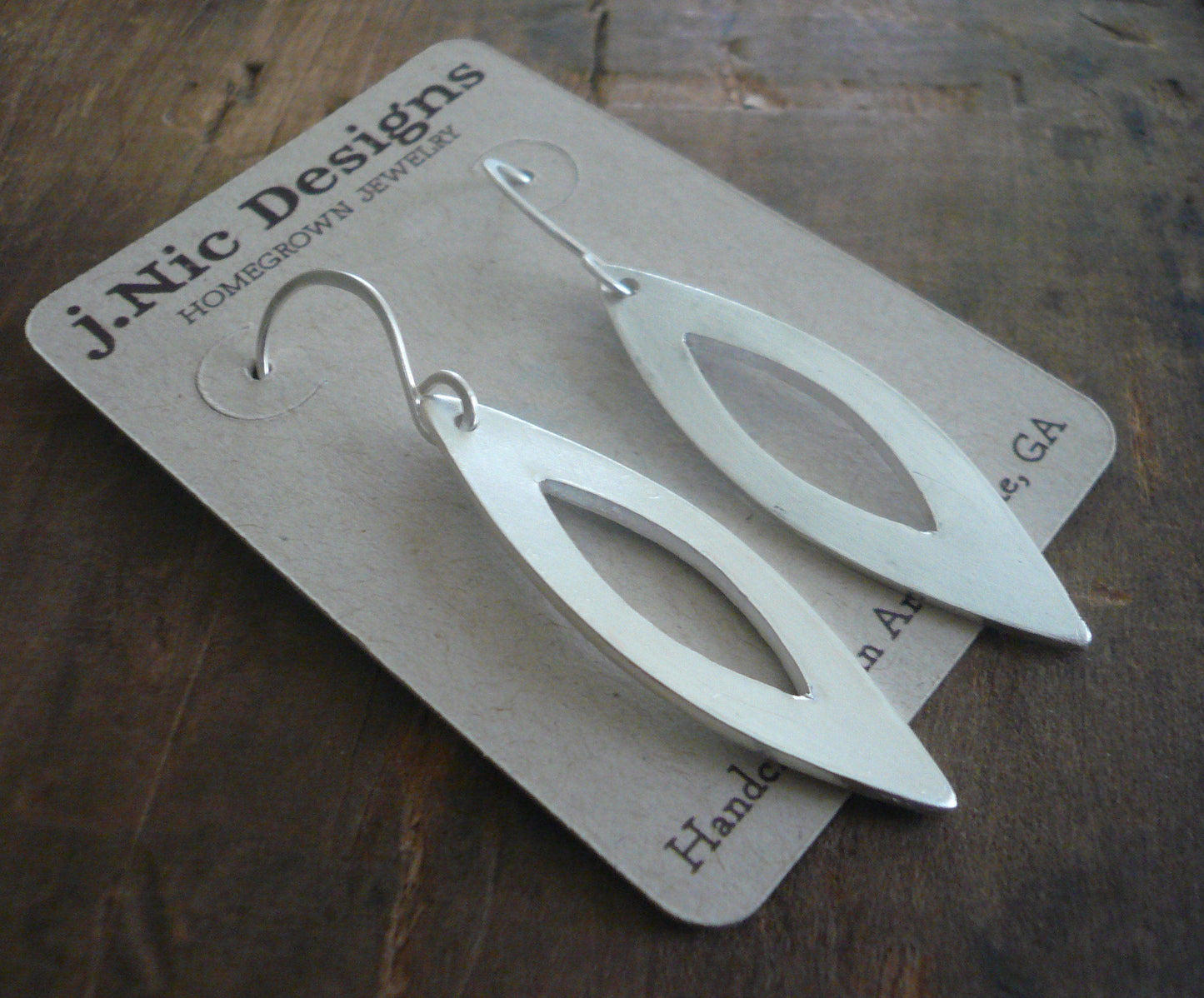 Mimosa Earrings - Handmade. Brushed fine and sterling silver dangle earrings
