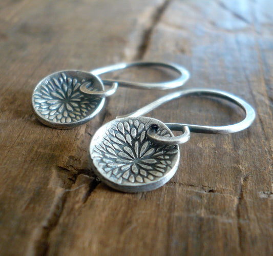 Bloom Earrings - Handmade. Oxidized fine and sterling silver dangle earrings