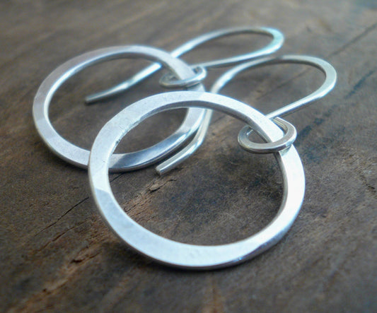 Lagom Earrings Small - Handmade. Matte/Brushed sterling silver dangle earrings